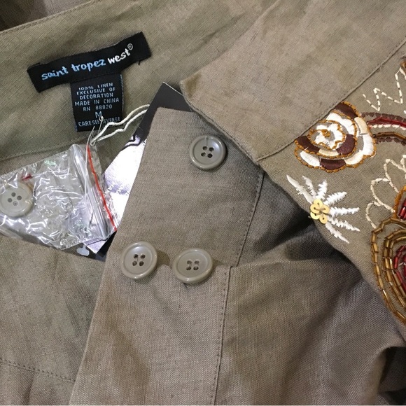 Saint Tropez West 100% Linen A Line Skirt Taupe women’s Medium Boho Embroidery - Picture 5 of 5